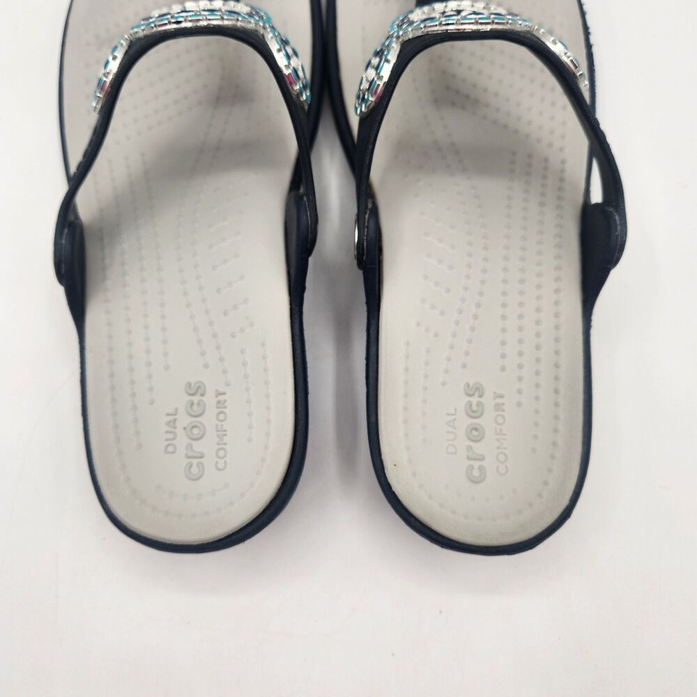 Crocs Sandals Blue Gray Sanrah Diamante Wedge Womens Size 7 Dual Comfort Mosaic - Picture 7 of 12